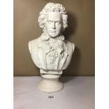 A MODERN PLASTER BUST OF BEETHOVEN BY CONDOR HOLLAND, 44.5 CM HIGH