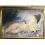 A FRAMED OIL ON CANVAS OF A NUDE LADY SIGNED R YOUNG 98 X 66 CM