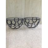 TWO IRON GARDEN WALL HANGING BASKETS FORMED OUT OF