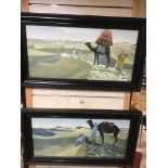 TWO EBONISED FRAMED AND GLAZED PICTURES OF MIDDLE
