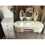 A LOUIS STYLE BEDROOM SUITE DRESSING TABLE, BEDSIDE CHESTS AND HEADBOARD