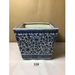 A CHINESE BLUE AND WHITE PORCELAIN POT OF SQUARE F