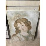 A PLASTER ON WOOD PAINTING OF A YOUNG LADY 60 X 84