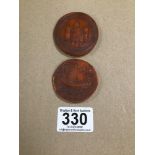 TWO WAX SEALS LARGEST 6.5 CM WIDE