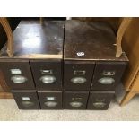 TWO SETS OF FOUR INDEX VINTAGE WOODEN DRAWERS