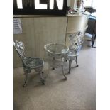 TWO ALUMINIUM GARDEN CHAIRS WITH A A/F TABLE BASE