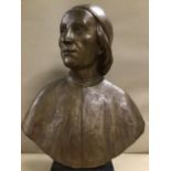 A 20TH CENTURY BRONZE BUST TITLED 'FICINO' DEPICTING A 15TH CENTURY ITALIAN SCHOLAR AND PRIEST C.