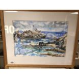 CHRISSIE MICKLETHWAITE 1964 FRAMED AND GLAZED WATERCOLOUR GODFREY LIGHTHOUSE 67 X 53 CM