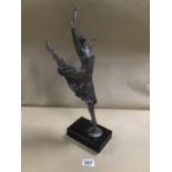 A LARGE SILVER SCULPTURE OF A BALLET DANCER, HALLMARKED LONDON 1988 BY ABF, SIGNED N.DAVID 2/5, A