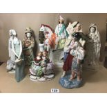 A COLLECTION OF CERAMIC FIGURES AND AN EARLY STAFF