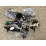 A COLLECTION OF ASSORTED MODEL CAR PARTS, INCLUDING KYOSHO ENGINE AND FROG ENGINE, THREE STARTERS,