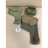 TWO WWII PISTOL/REVOLVER GUN HOLSTERS, ONE WITH BRITISH MILITARY MARKS AM, M.E.CO 1941