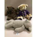 THREE VINTAGE TEDDY BEARS, INCLUDING A MILLENNIUM HARRODS BEAR