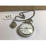 A LATE VICTORIAN SILVER CASED POCKET WATCH, MOVEMENT MARKED WALTHAM FOGG'S PATENT ELLERY, THE ENAMEL