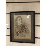 A FRAMED AND GLAZED WATERCOLOUR OF A MILITARY WW1 SOLDIER 22 X 27CMS
