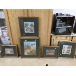 FIVE FRAMED AND GLAZED PRINTS BY ARCHIBALD THORBURN, FOUR DEPICTING BIRDS, ONE MICE, ONE DATED 1915,