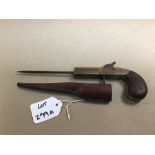 A VICTORIAN BACON AND HALL PERCUSSION CAP PEPPERBOX PISTOL WITH DAGGER AND LEATHER SHEAF