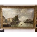 (WILLIAM HOWARD 1800) AN OIL ON CANVAS DEPICTING A DUTCH HARBOUR SCENE, MOUNTED IN AN ORNATE GILT