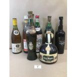 SEVEN MIXED BOTTLES OF ALCOHOL, INCLUDING TRIPLE CROWN CROFT PORT, MARTINI ROSSO, FRATELLINI