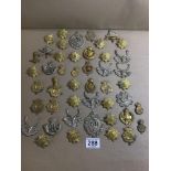 A COLLECTION OF MILITARY CAP BADGES FROM NUMEROUS DIFFERENT REGIMENTS, 50+ IN TOTAL