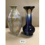 TWO CONTINENTAL MID CENTURY ART POTTERY VASES, ONE MARKED TO BASE BELGIUM 2226 DECORATED WITH A