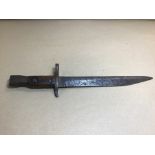 A PRE WWI CANADIAN ROSS RIFLE CO BAYONET, PATENTED 1907 QUEBEC, WOODEN GRIP, 37CM LONG