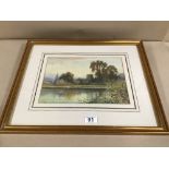 AN EARLY 20TH CENTURY WATERCOLOUR DRAWING DEPICTING A RIVER SCENE WITH FIGURES IN A PUNT, SIGNED