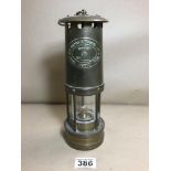 A WELSH BRASS MINERS LAMP BY E.THOMAS & WILLIAMS LTD, NO 75229, 26.5CM HIGH