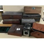 AN QUANTITY OF ASSORTED COLLECTABLES, INCLUDING KODAK BROWNIE FLASH I, LAQUERED WOOD PEN BOX,