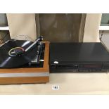 A WHARFEDALE LINTON RECORD TURNTABLE AND A TECHNICS COMPACT DISK PLAYER