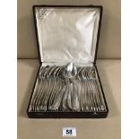 A SET OF 24 FRENCH SILVER PLATE SPOONS AND FORKS IN ORIGINAL BOX