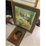 A LARGE WATERCOLOUR TITLED "BIRTHDAY DAFFODILS" BY JUNE EVERETT, FRAMED AND GLAZED, TOGETHER WITH
