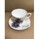 A FENTON CHINA TEA CUP AND SAUCER SET WITH TRANSFER PRINTED MILITARY ENSIGN "PER ARDUA AD ASTRA"