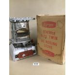 A BEATRICE NO 33 TWIN OIL BOILING STOVE BY HARPER IN ORIGINAL BOX