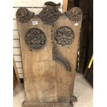 A PAIR OF VICTORIAN WOODEN BENCH ENDS 103 X 59CMS