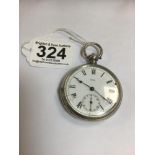A SILVER POCKET WATCH, THE ENAMEL DIAL WITH ROMAN NUMERALS DENOTING HOURS AND MARKED 71058, DIAL