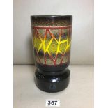 A POOLE POTTERY ART VASE, ORANGE RED COLOURS ON A BROWN GROUND, 23CM HIGH