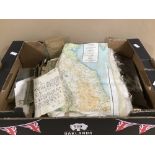 A BOX OF ASSORTED MILITARY EPHEMERA, INCLUDING MAPS, DOCUMENT CARDS, PHOTOGRAPHS AND MUCH MORE