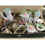 A COLLECTION OF CERAMICS, COMPRISING POOLE POTTERY TEA AND COFFEE SETS, THREE LURPAK EGG CUPS AND