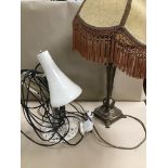 A WHITE PAINTED METAL ANGLEPOISE TABLE LAMP MARKED ANGLEPOISE LIGHTING MADE IN ENGLAND TOGETHER WITH