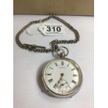 A VICTORIAN SILVER CASED WALTHAM MASS POCKET WATCH, THE ENAMEL DIAL WITH ROMAN NUMERALS DENOTING