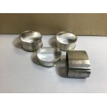 FOUR SILVER NAPKIN RINGS WITH ENGINE TURNED DECORATION, COMBINED WEIGHT, 69G