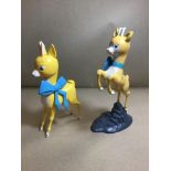 TWO 1960'S/70'S PLASTIC BABYCHAM DEER FIGURES, LARGEST 22CM HIGH