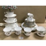 A ROYAL STAFFORD BONE CHINA PART TEA SET, COMPRISING TEA CUPS, SAUCERS, MILK JUG AND SUGAR BOWL,