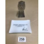 A NOVELTY PROTECTO SAFETY GLASS FIGURE OF A SEATED LION, 11.5CM HIGH, TOGETHER WITH A JOHNSEN AND