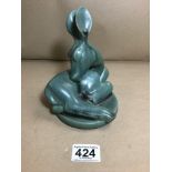 A MID CENTURY DANISH GLAZED POTTERY FIGURE OF A DEER BY ARNE BANG (1901-1983), SIGNED TO BASE,