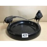 AN UNUSUAL LARGE MARBLE CENTER PIECE ADORNED OF CIRCULAR FORM WITH TWO STYLIZED BRONZE PHEASANTS,