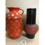 AN ART POTTERY VASE AND POURING JUG, ONE BY JASBA, LARGEST 26.5CM HIGH