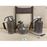 A GROUP OF THREE BRASS GARDENING WATERING/SPRINKLER CAN UTENSILS, ONE BY HAWS