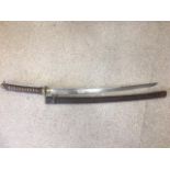 A VINTAGE JAPANESE SAMURAI SWORD KATANA WITH ORIGINAL LEATHER SHEAF